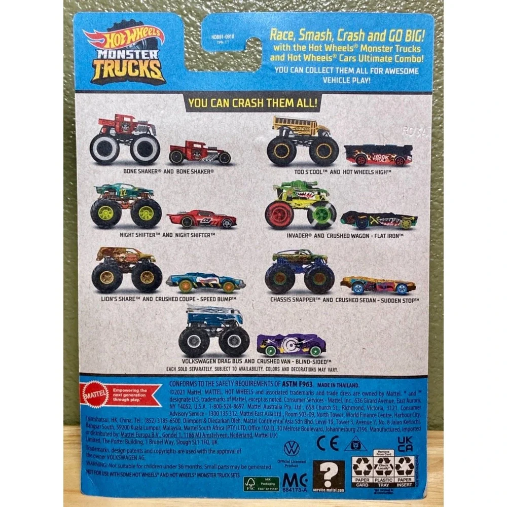 Hot Wheels Night Shifter Monster Trucks + Smashed HW 1:64 Die-cast Car NIP 2022